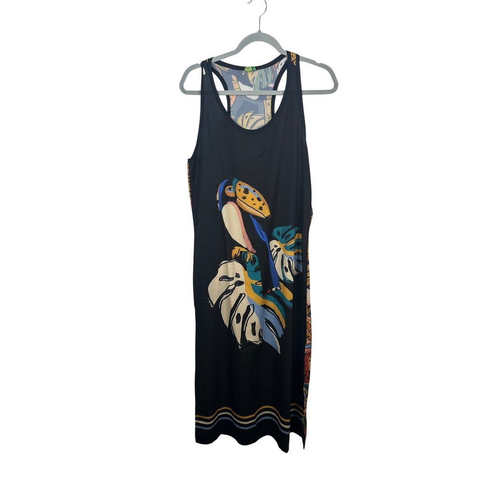 Farm Rio Toucan Tropical Midi Dress Womens M Black Multi Excellent Racerback